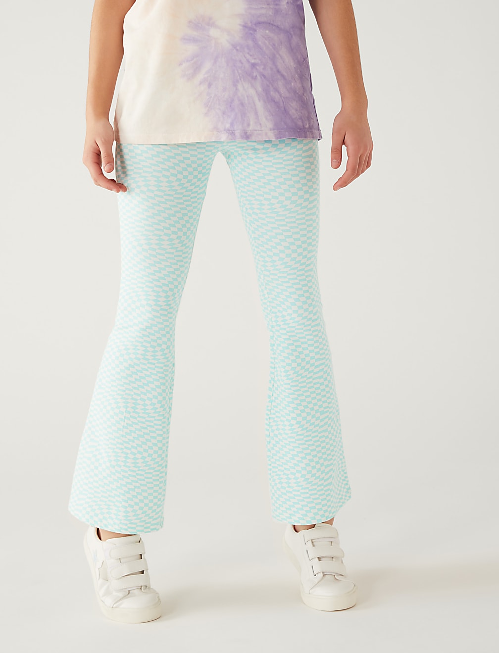 Cotton Rich Checkerboard Flared Leggings