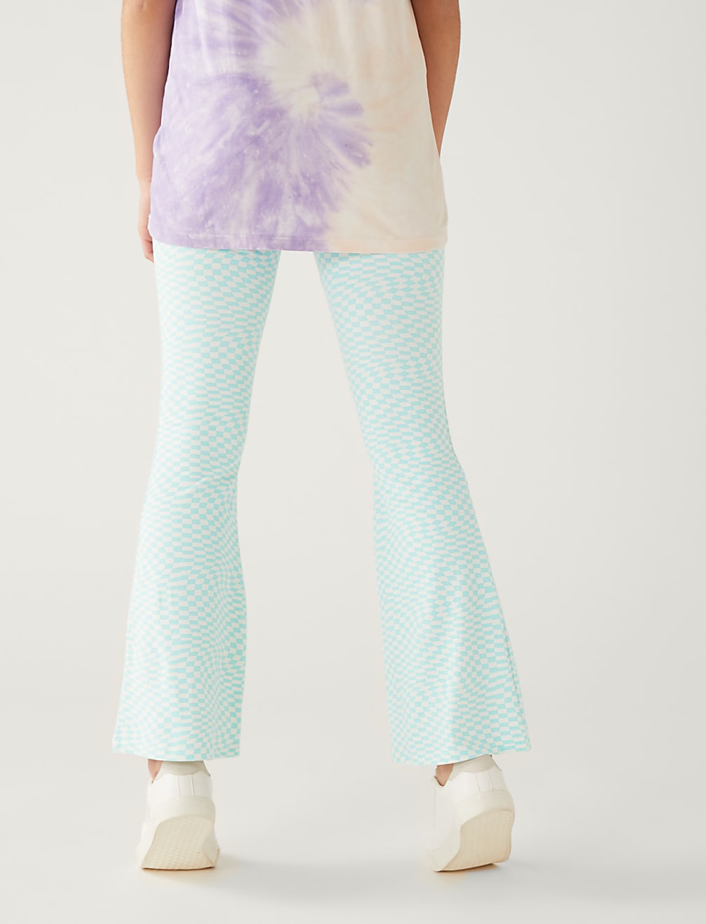 Cotton Rich Checkerboard Flared Leggings