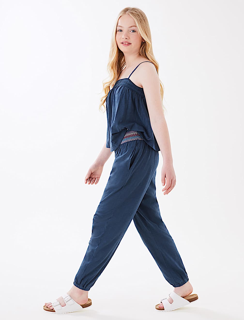Relaxed Pure Cotton Embroidered Trousers (6-16 Yrs)