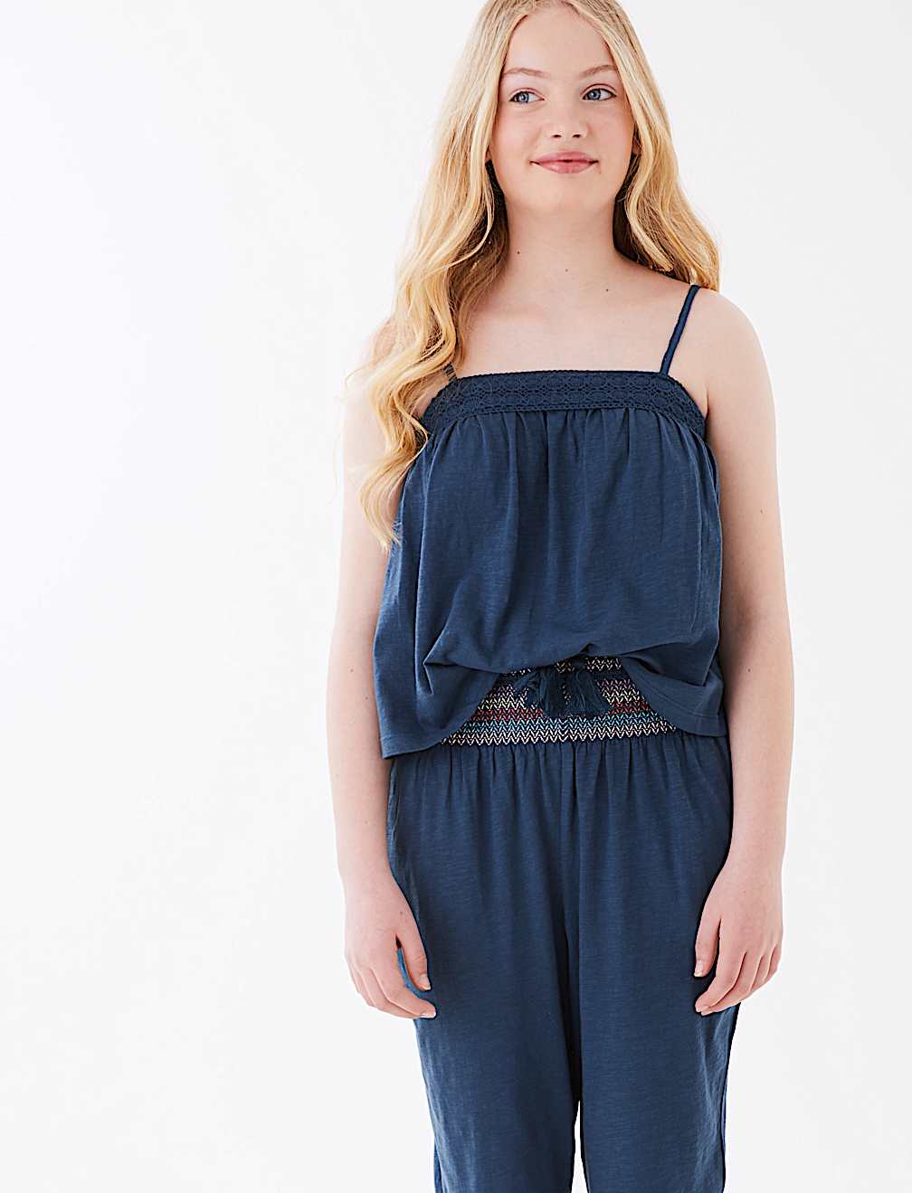 Relaxed Pure Cotton Embroidered Trousers (6-16 Yrs)