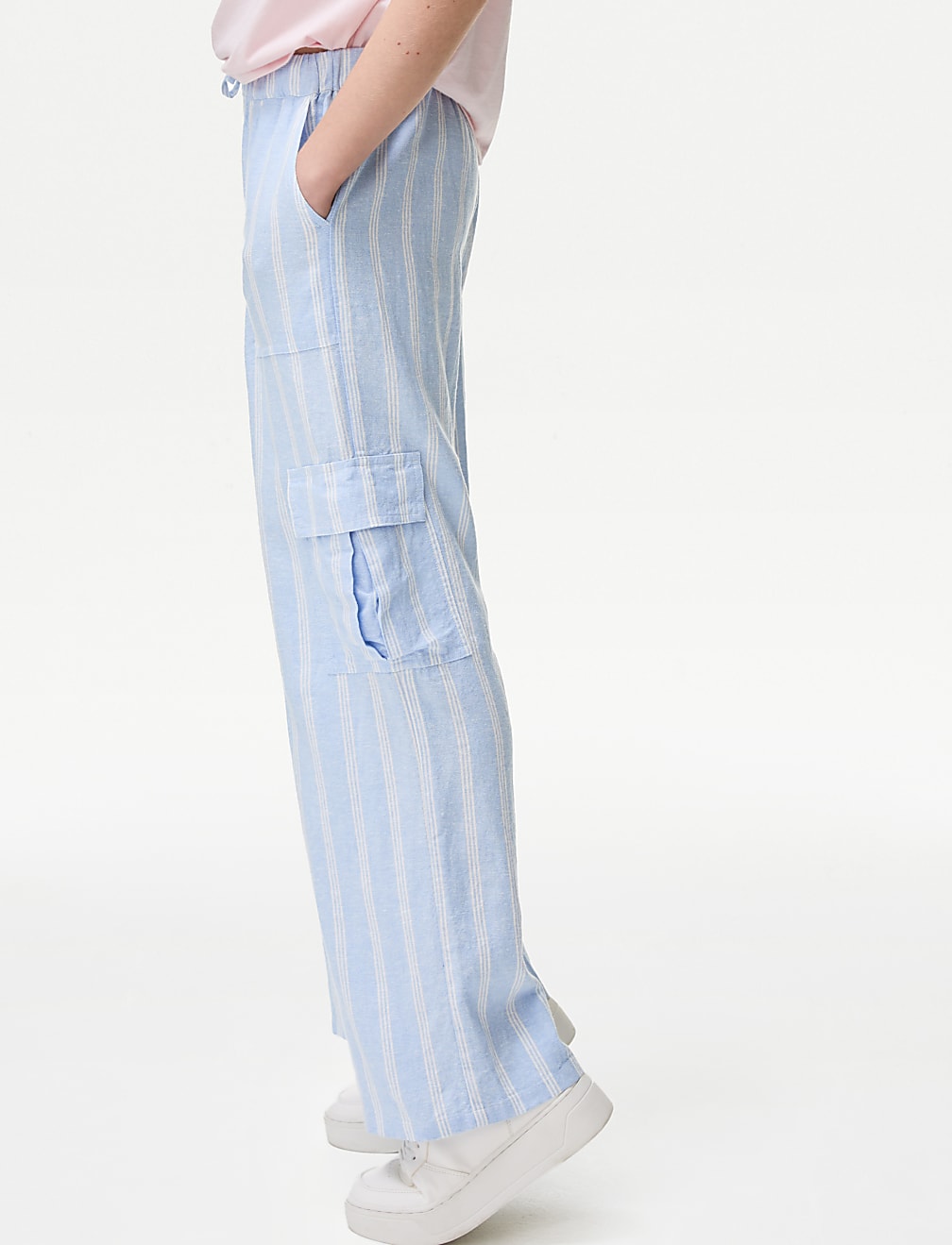 Linen Rich Wide Leg Cargo Trousers (6-16 Yrs)