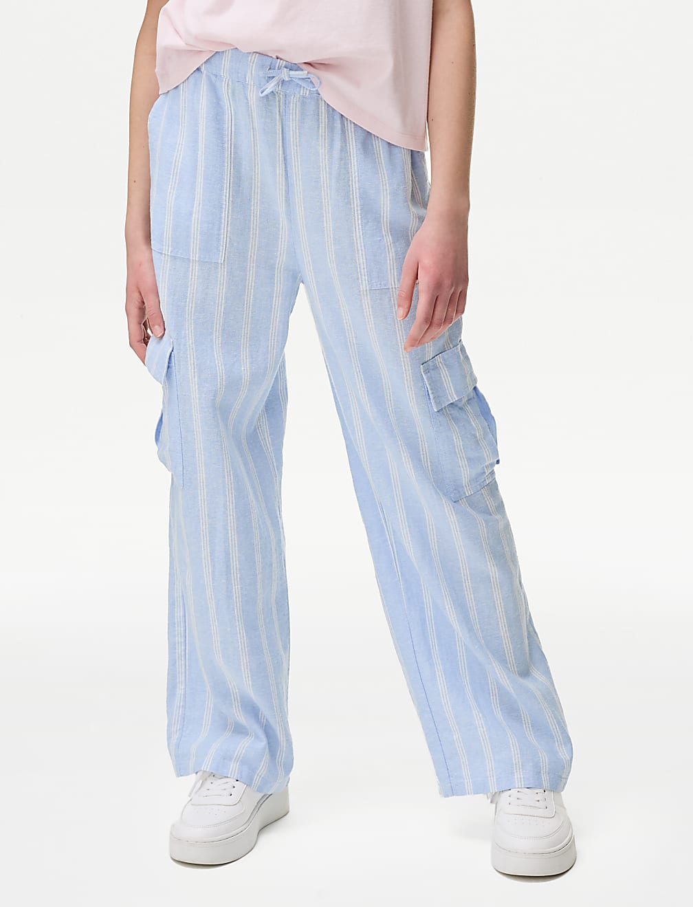 Linen Rich Wide Leg Cargo Trousers (6-16 Yrs)