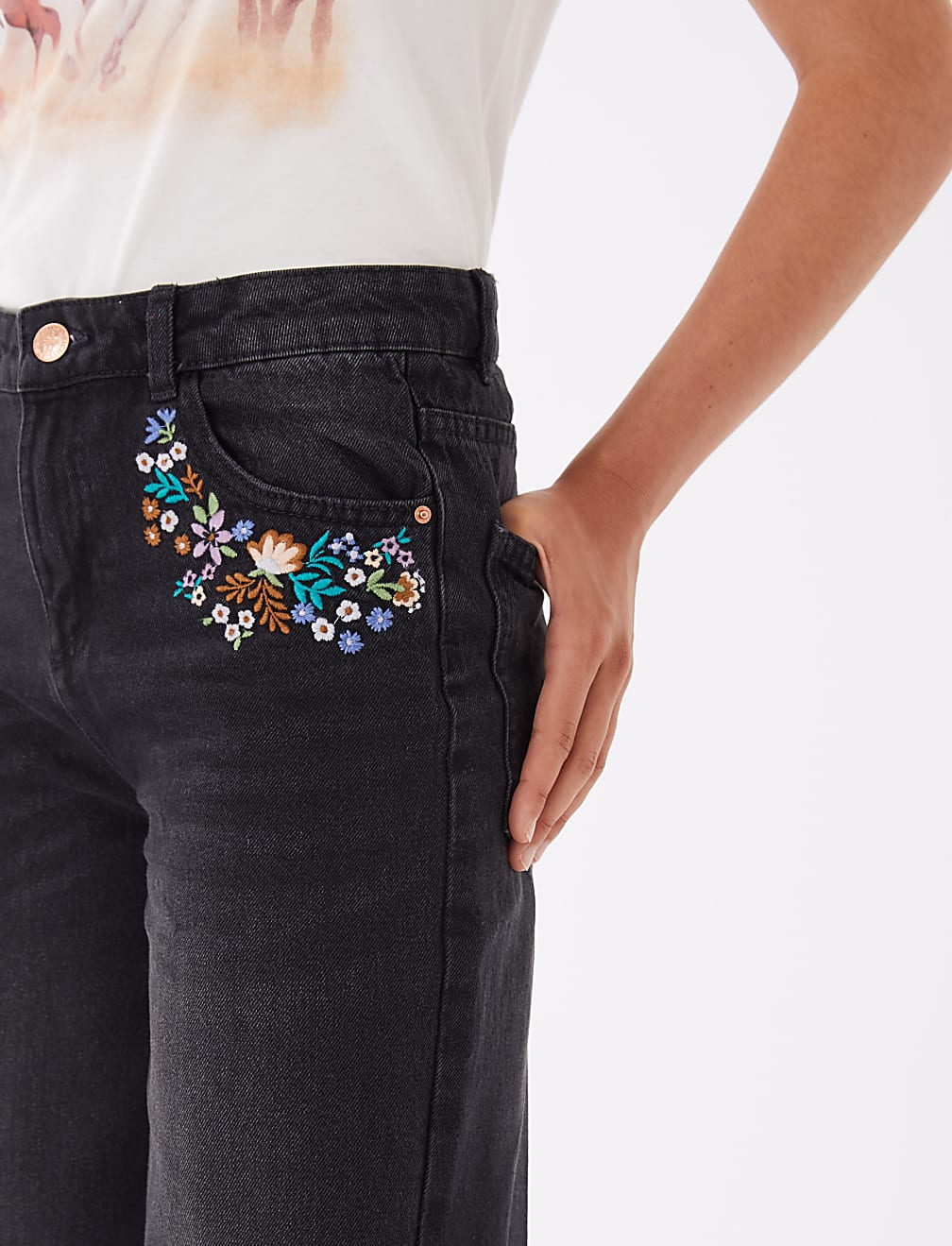 Denim Embroidered Wide Leg Jeans (6-16 Yrs)