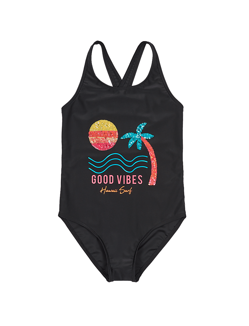 Good Vibes Slogan Sequin Swimsuit (6-16 Yrs)