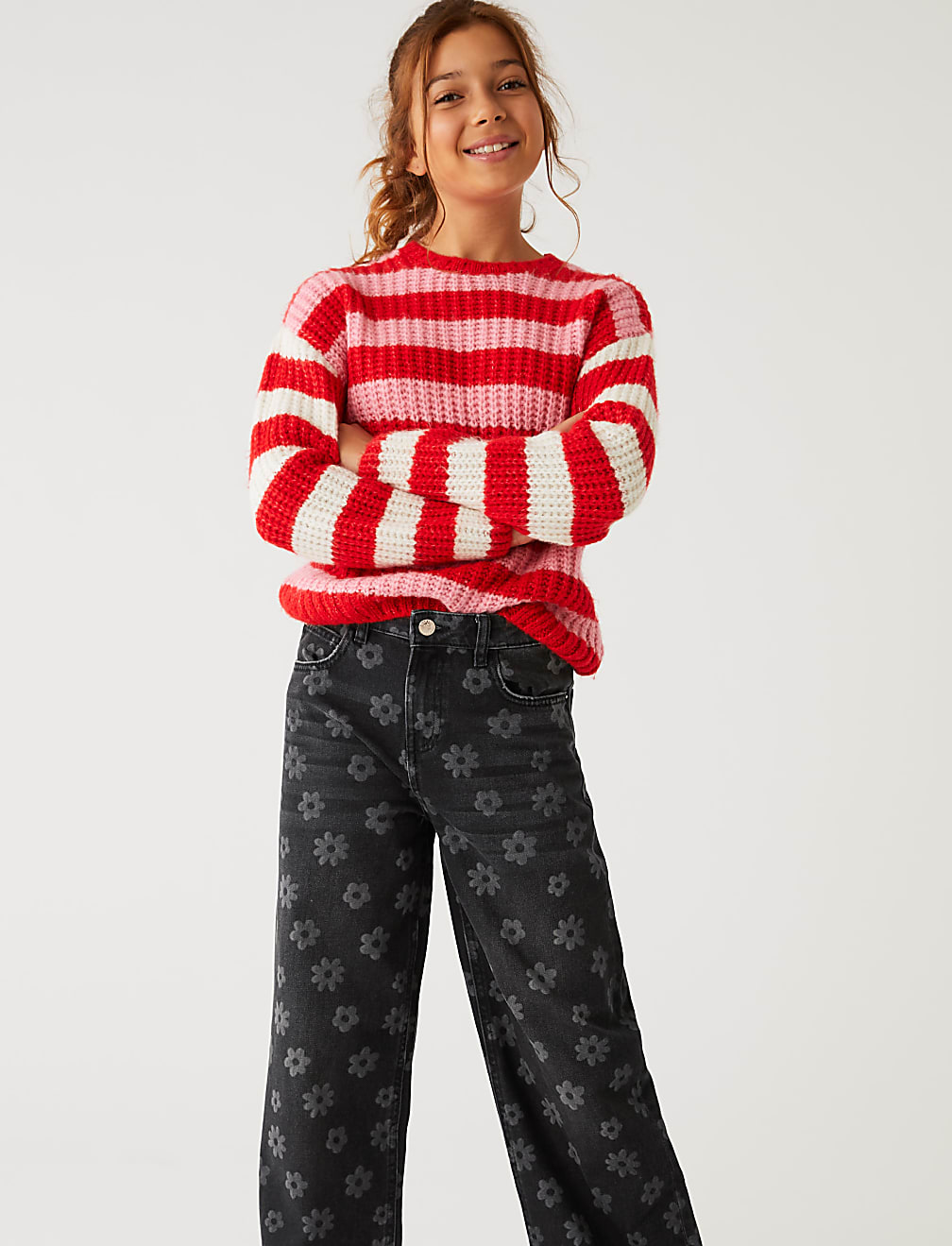 Wide Leg Denim Floral Jeans (6-16 Yrs)