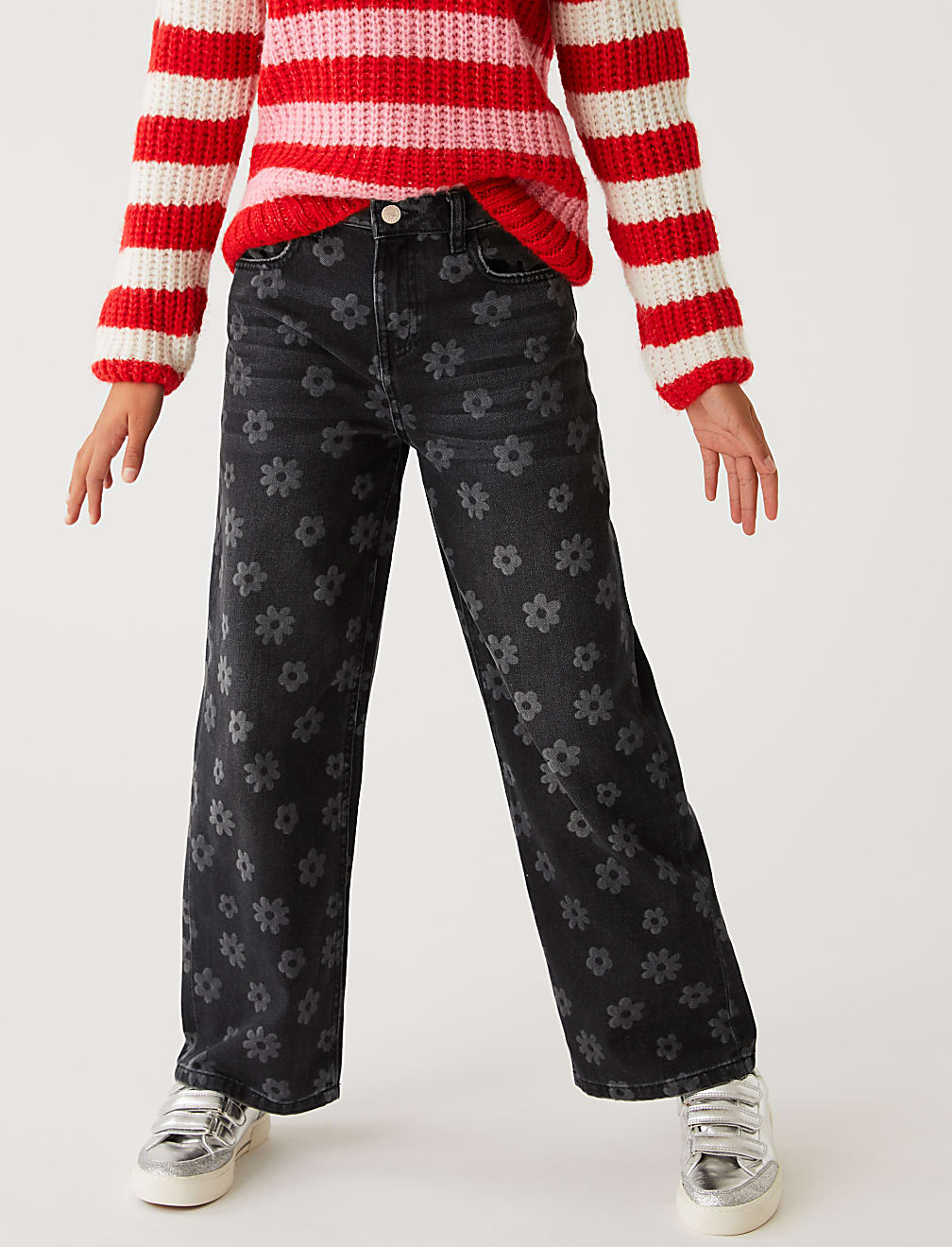 Wide Leg Denim Floral Jeans (6-16 Yrs)