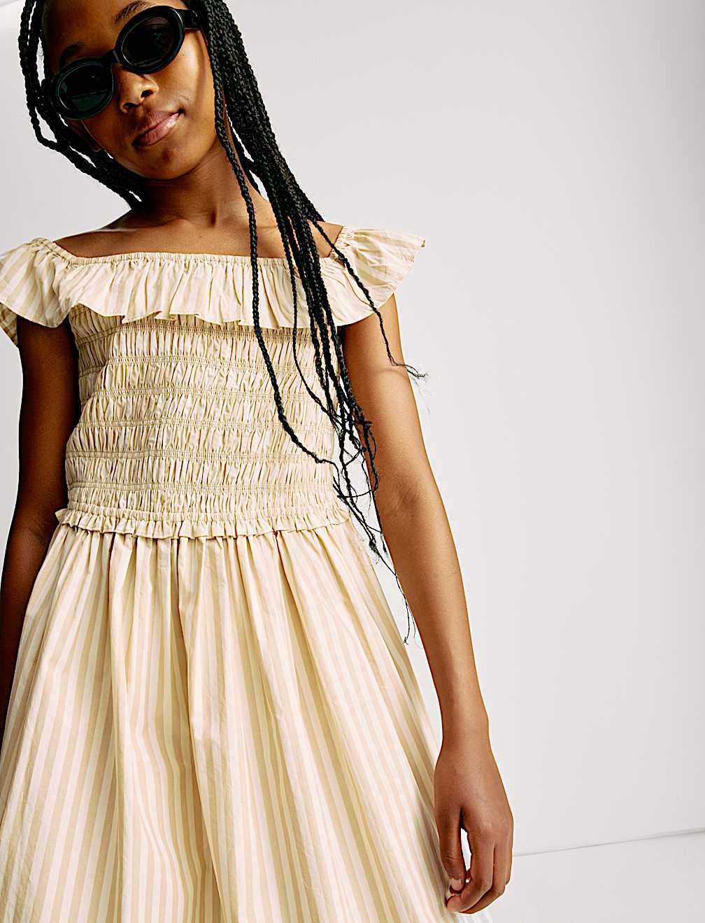 Poplin Stripe Shirred Dress