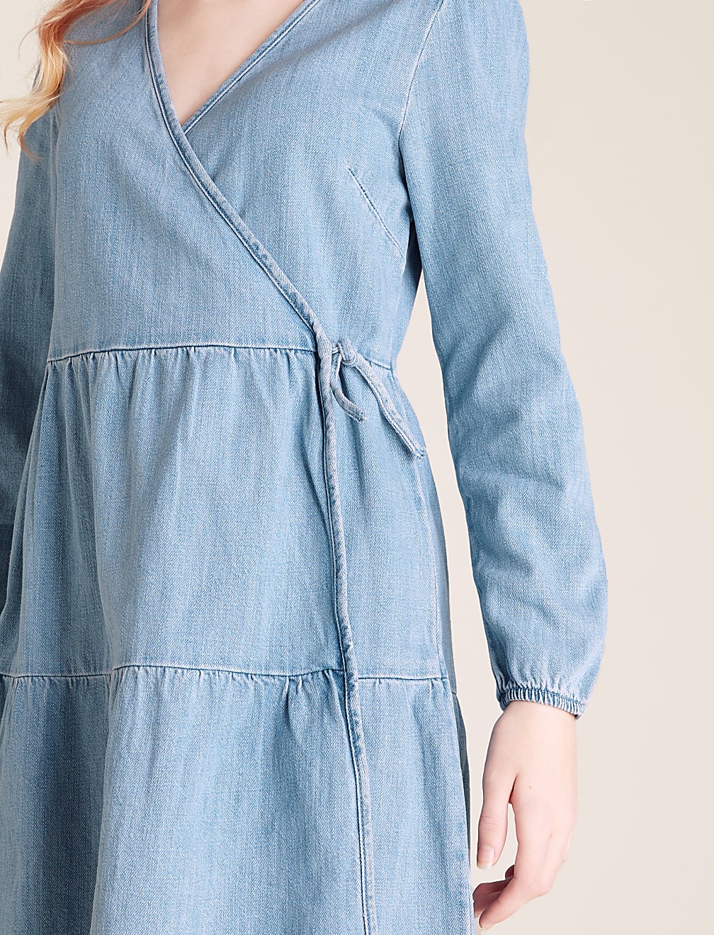 Denim Tiered Wrap Dress (6-14 Yrs)