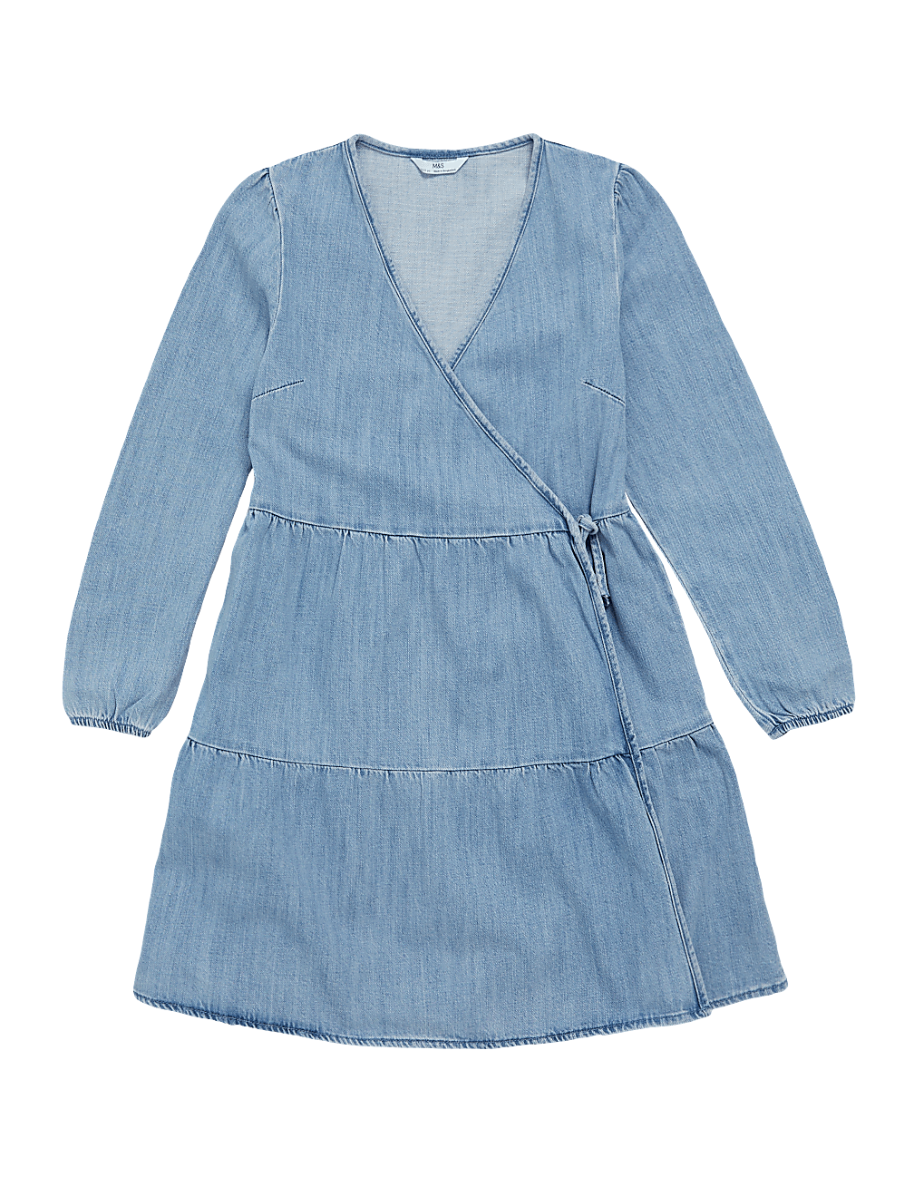 Denim Tiered Wrap Dress (6-14 Yrs)