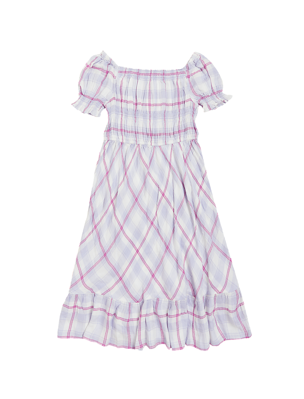 Checked Shirred Midi Dress (6-16 Yrs)