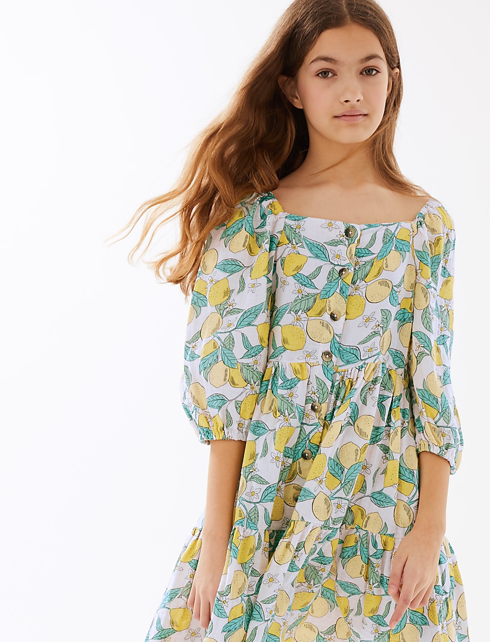 Pure Cotton Lemon Print Dress (6-16 Yrs)