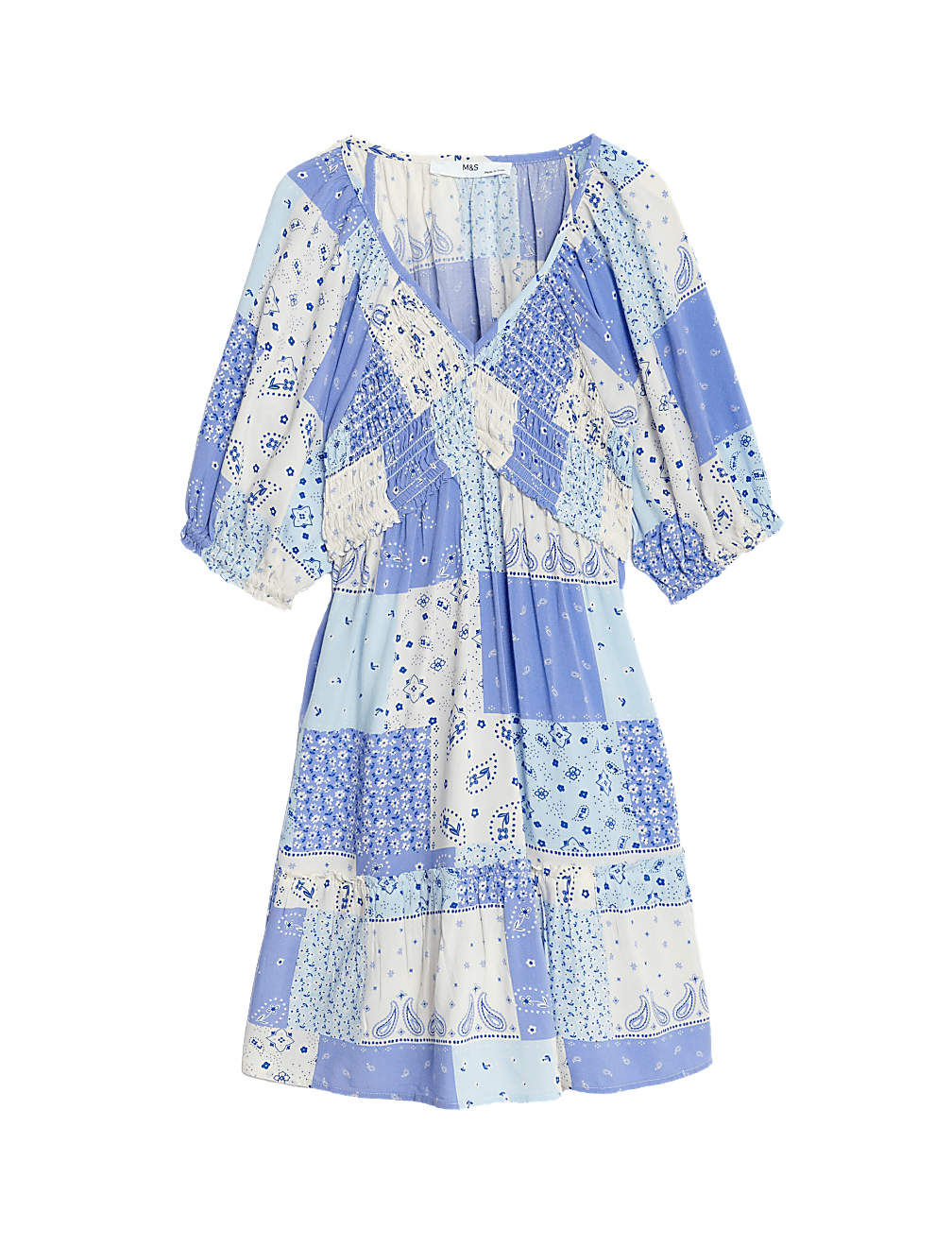 Patchwork Print Shirred Tiered Dress (6-16 Yrs)