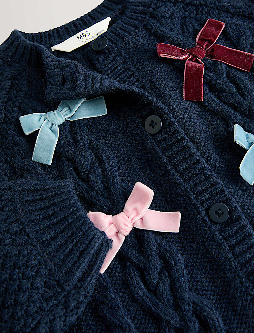 Bow Appliqué Cable Knit Cardigan (2-8 Yrs)