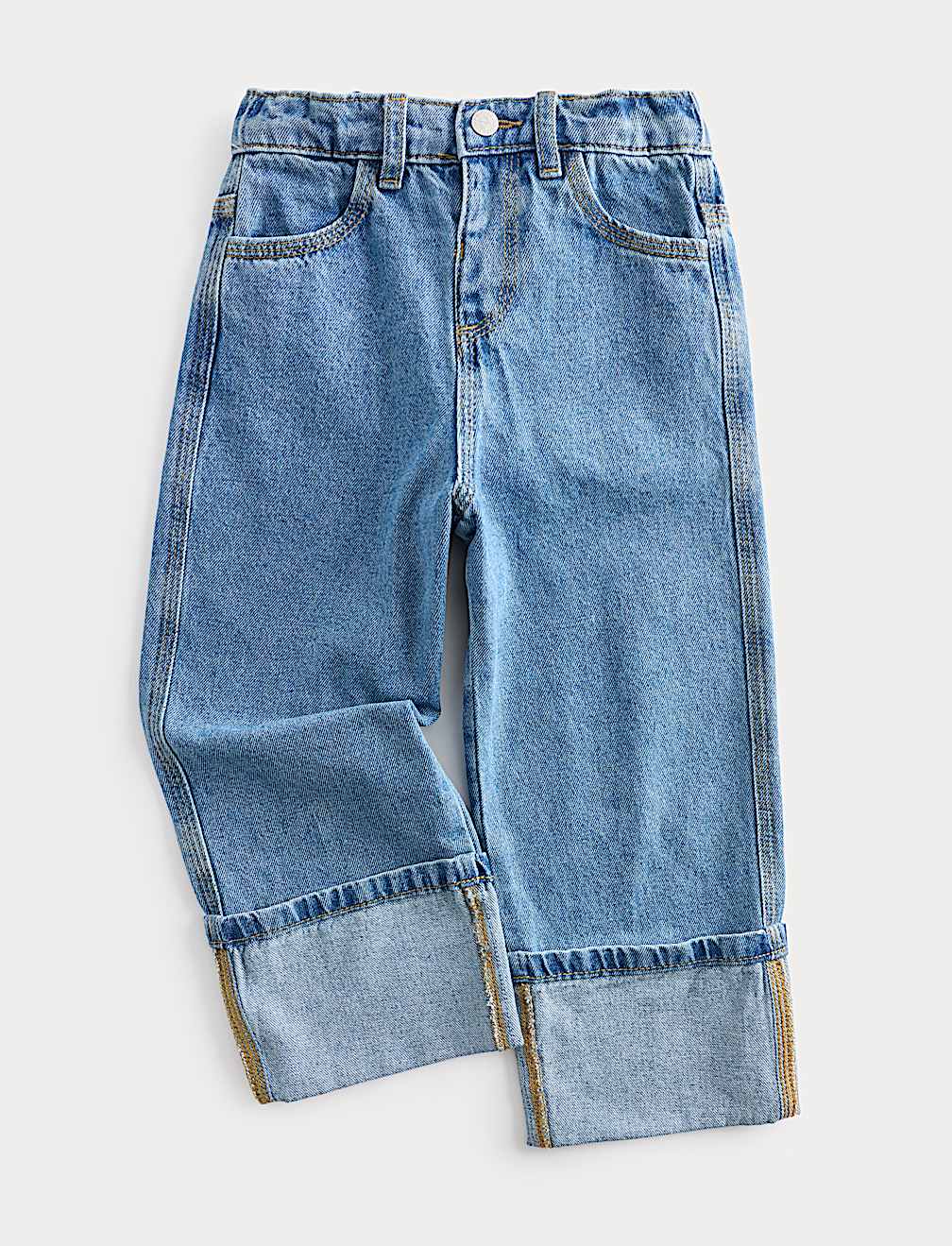 Pure Cotton Denim Turn Up Jeans (2-10 Yrs)