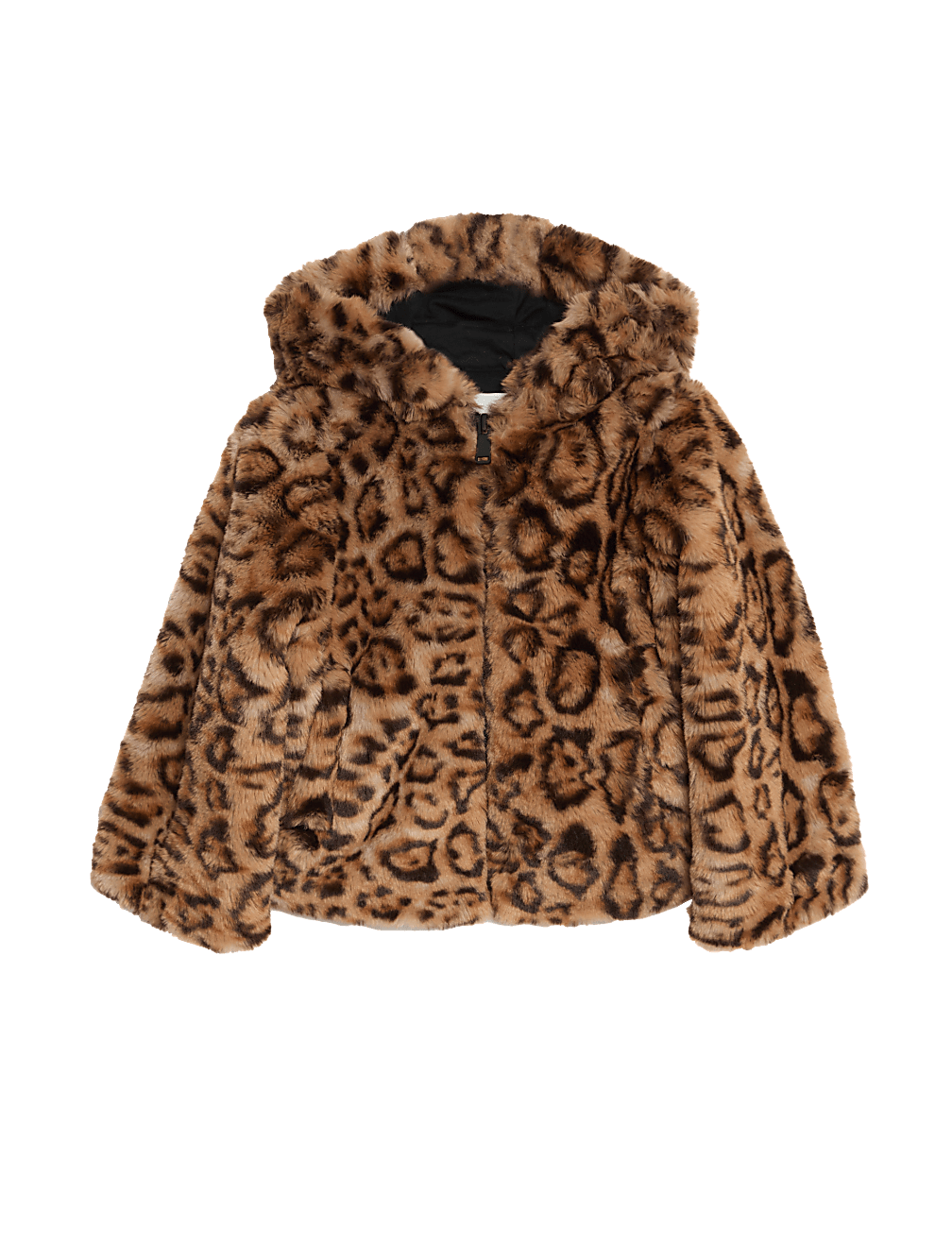 Leopard faux fur coat with hood outlet