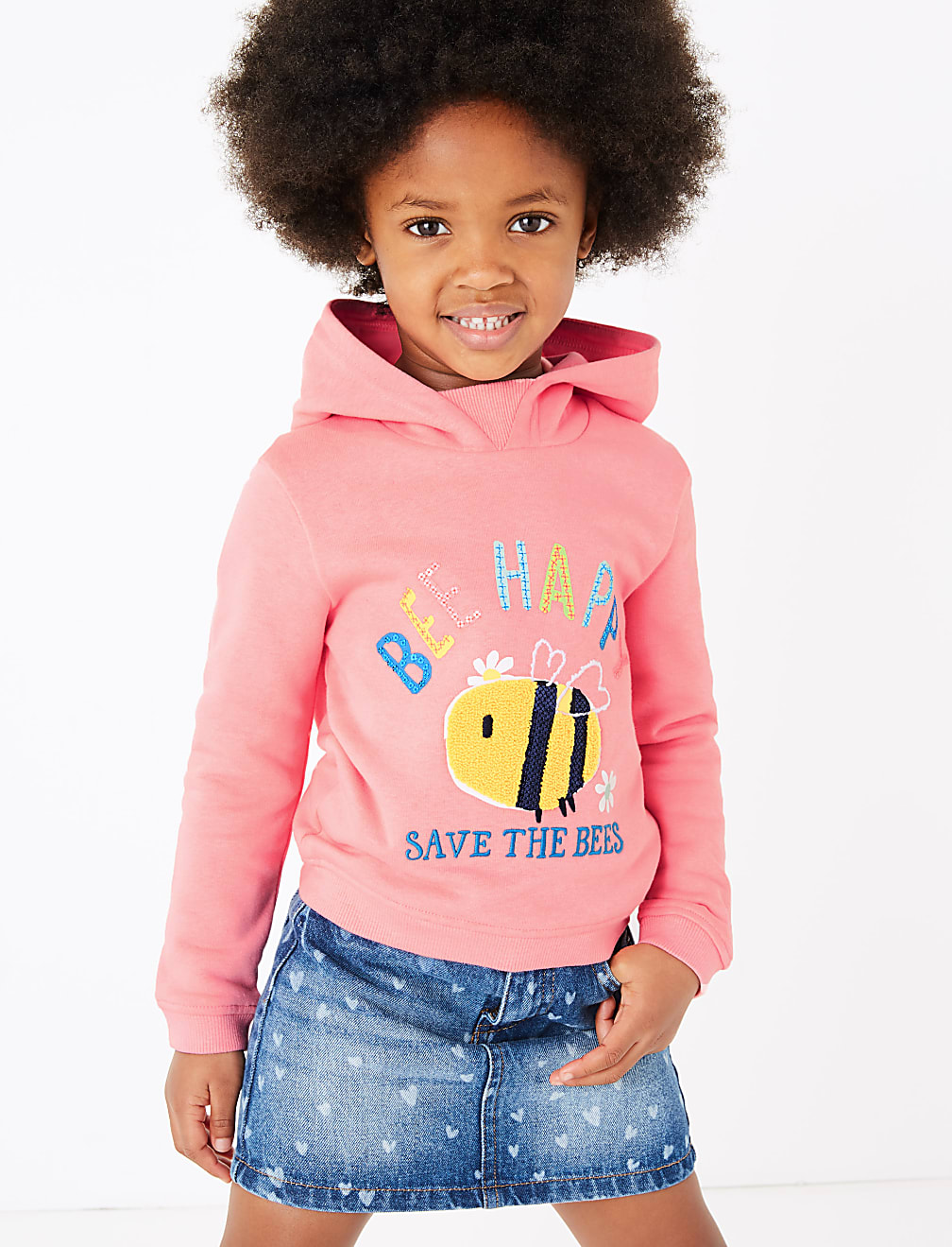 Sequin Bee Happy Slogan Hoodie (2-7 Years)