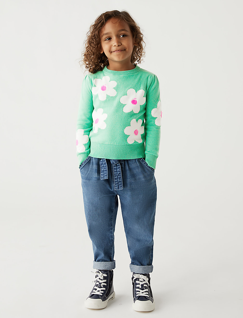 Pure Cotton Knitted Floral Jumper