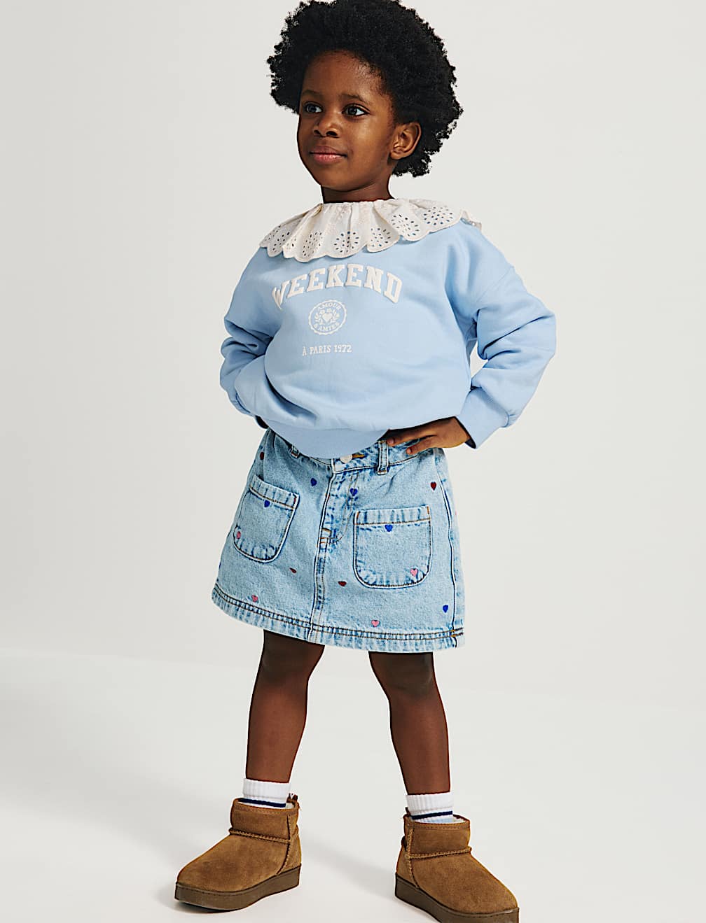 Cotton Rich Broderie Collar Sweatshirt (2-8 Yrs)