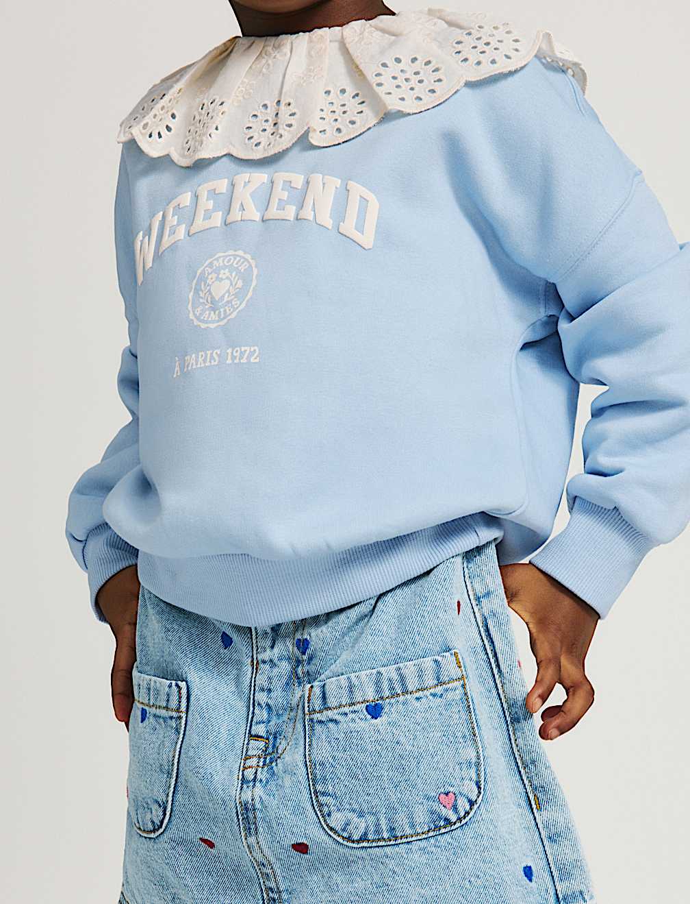 Cotton Rich Broderie Collar Sweatshirt (2-8 Yrs)