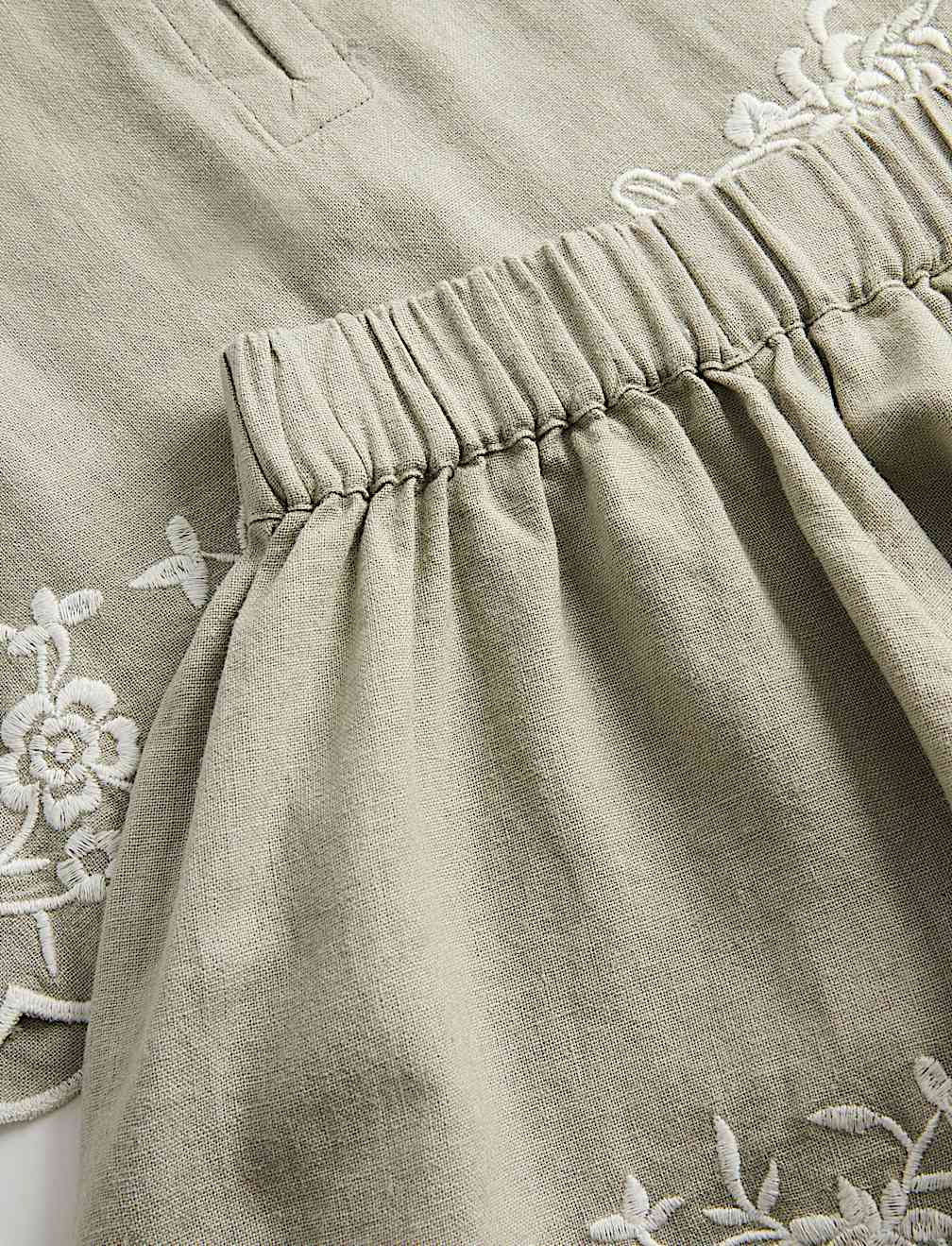 Linen Blend Embroidered Outfit (2-10 Yrs)