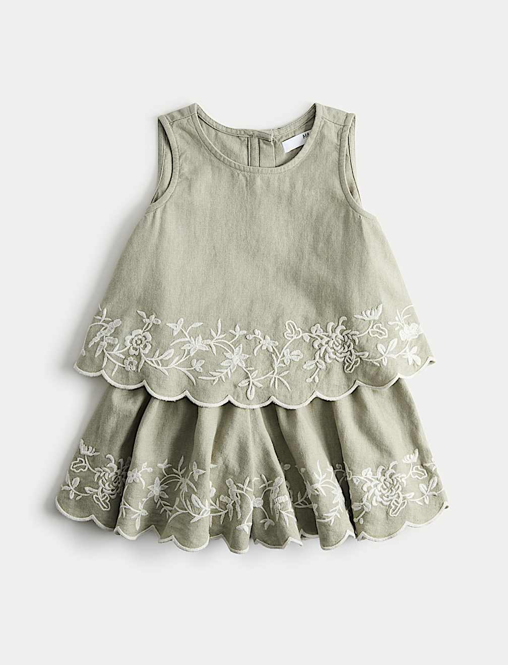 Linen Blend Embroidered Outfit (2-10 Yrs)