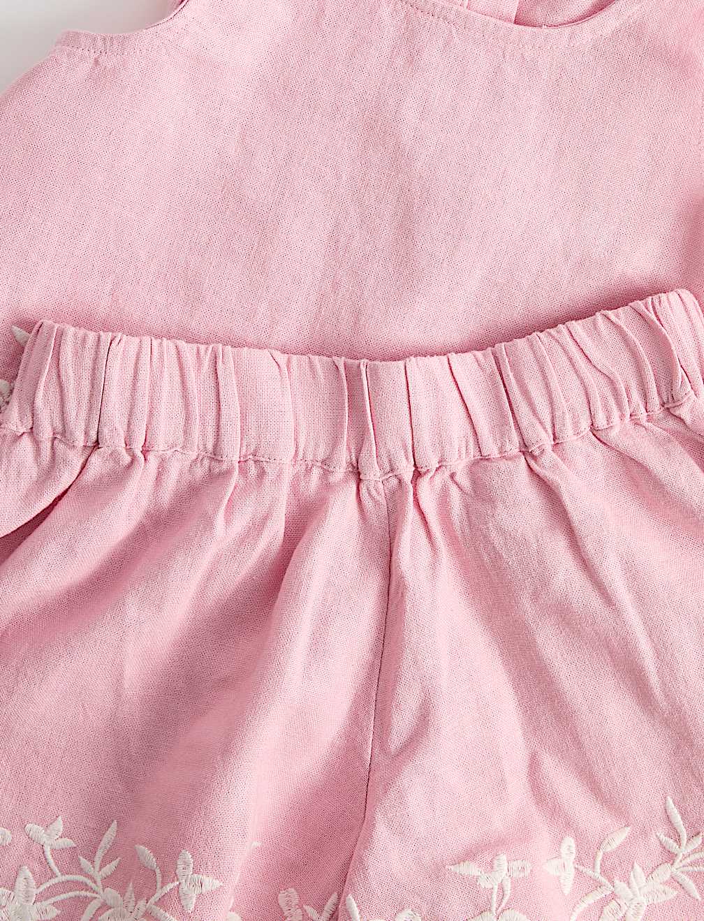 Linen Blend Embroidered Outfit (2-10 Yrs)