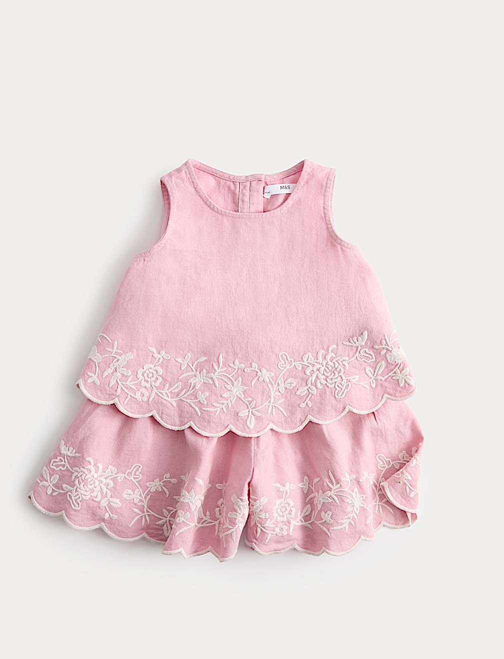 Linen Blend Embroidered Outfit (2-10 Yrs)