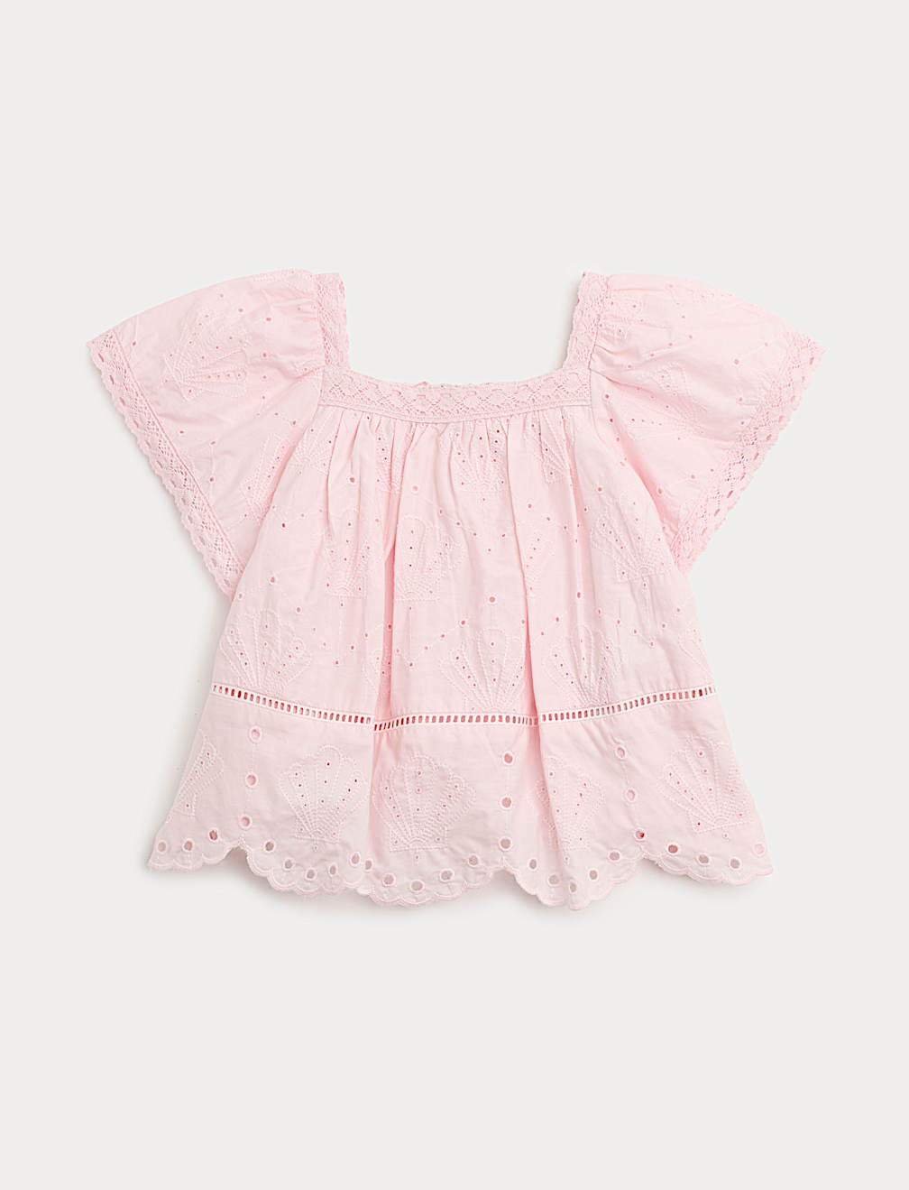 Pure Cotton Shell Broderie Top (2-8 Years)