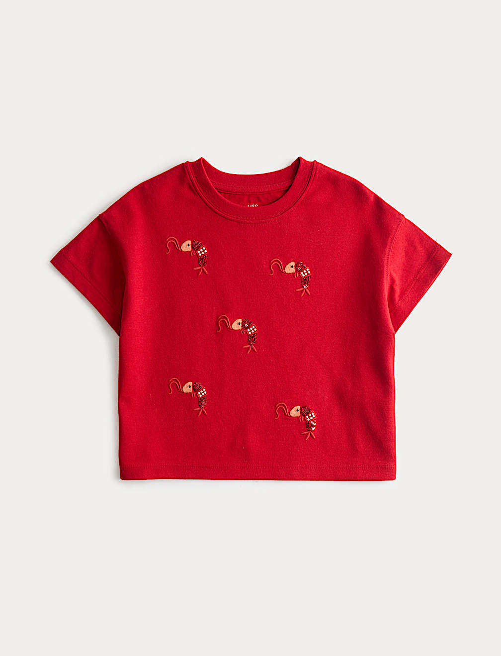 Pure Cotton Embroidered Shrimp T-Shirt (2-8 Yrs)
