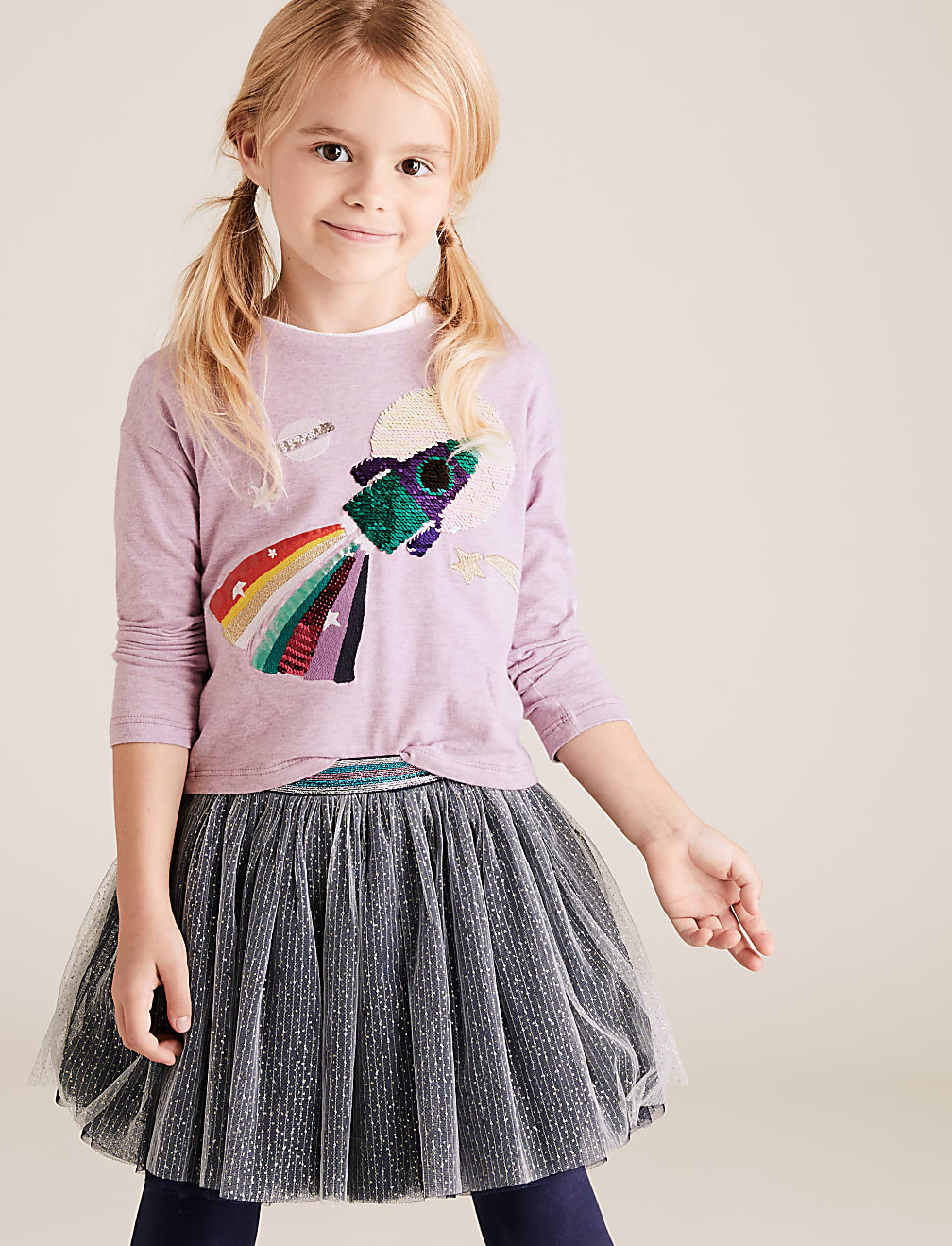 Pure Cotton Reversible Sequin Rocket Top (2-7 Yrs)