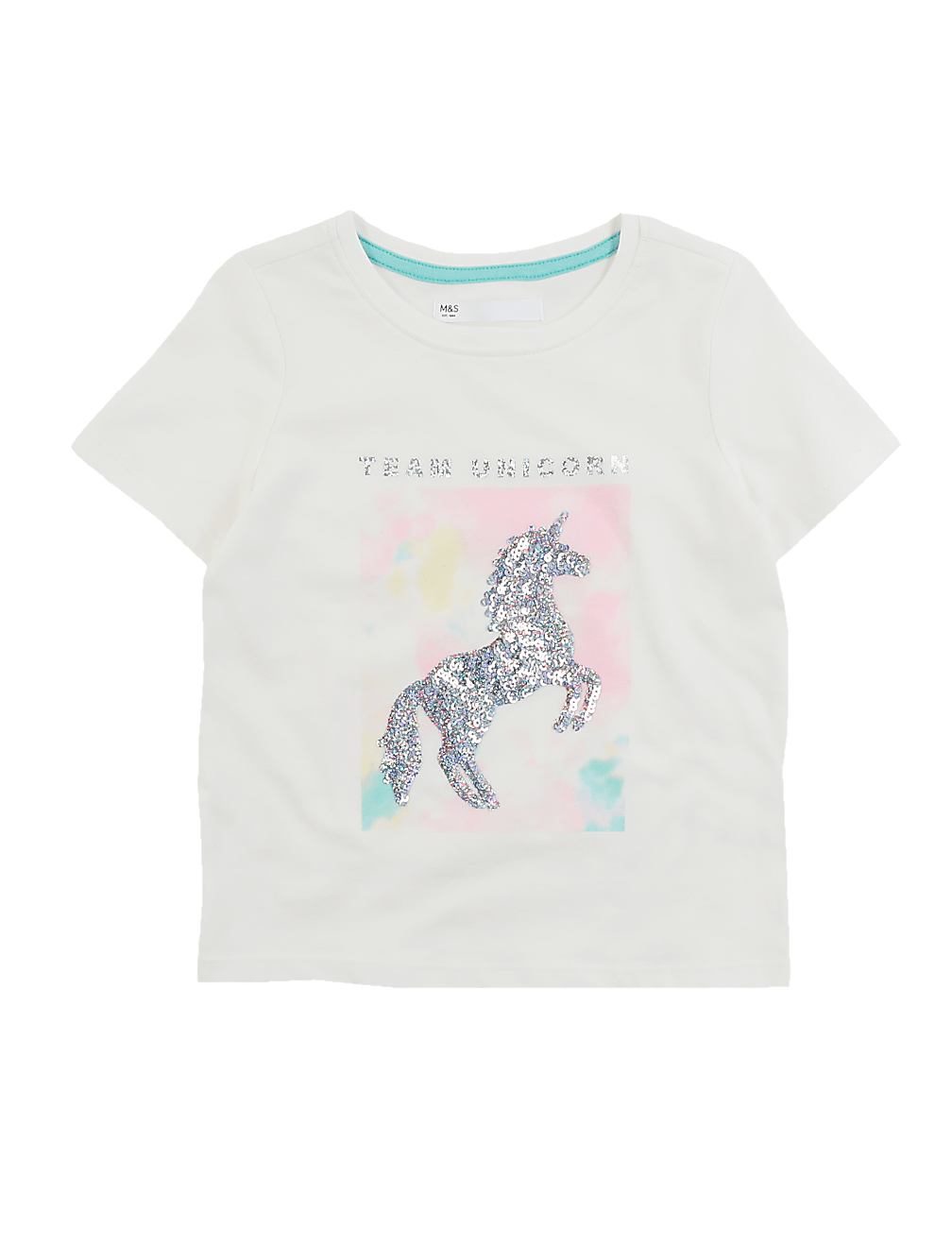 Cotton 'Team Unicorn' Sequin Slogan T-Shirt (2-7 Yrs)