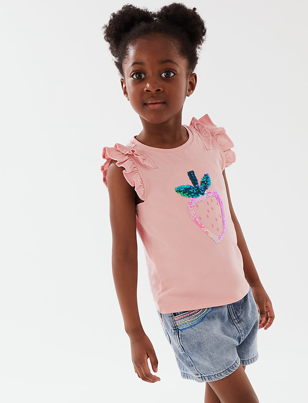 Pure Cotton Strawberry Sequin T-Shirt (2-7 Yrs)