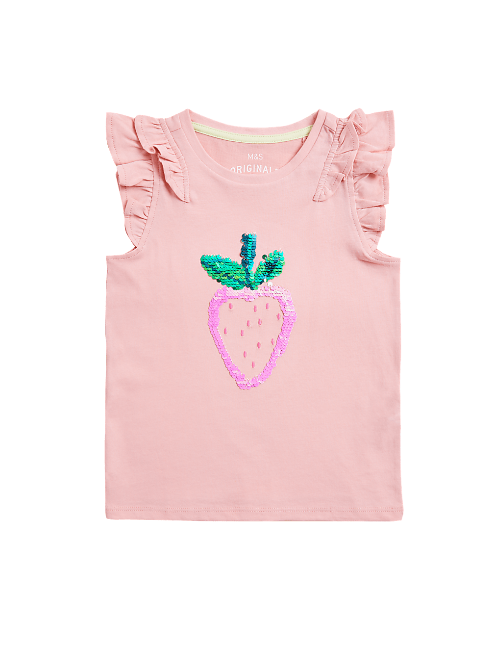 Pure Cotton Strawberry Sequin T-Shirt (2-7 Yrs)