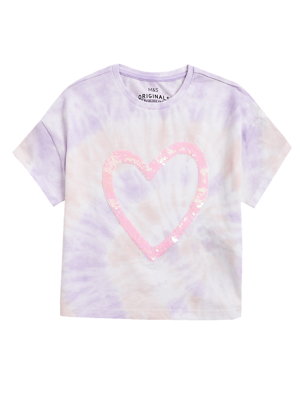 Pure Cotton Tie Dye Sequin Heart T-Shirt (2-7 Yrs)