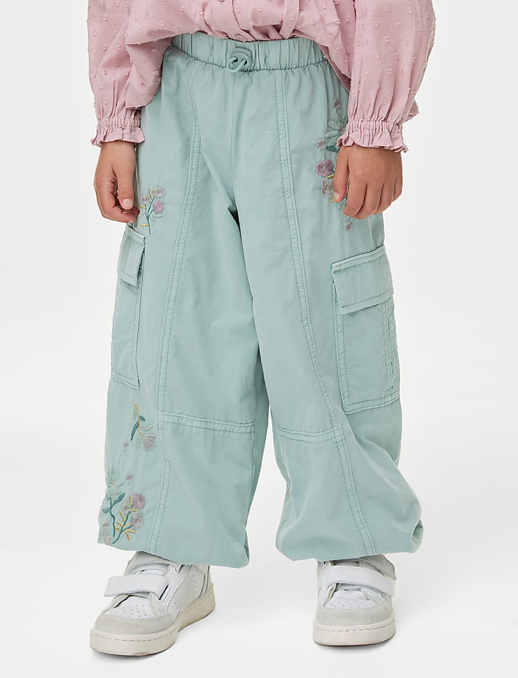 Pure Cotton Embroidered Parachute Trousers (2-8 Yrs)