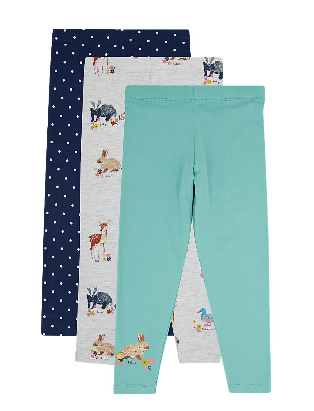 3pk Cotton Rich Animal Leggings (2-7 Yrs)