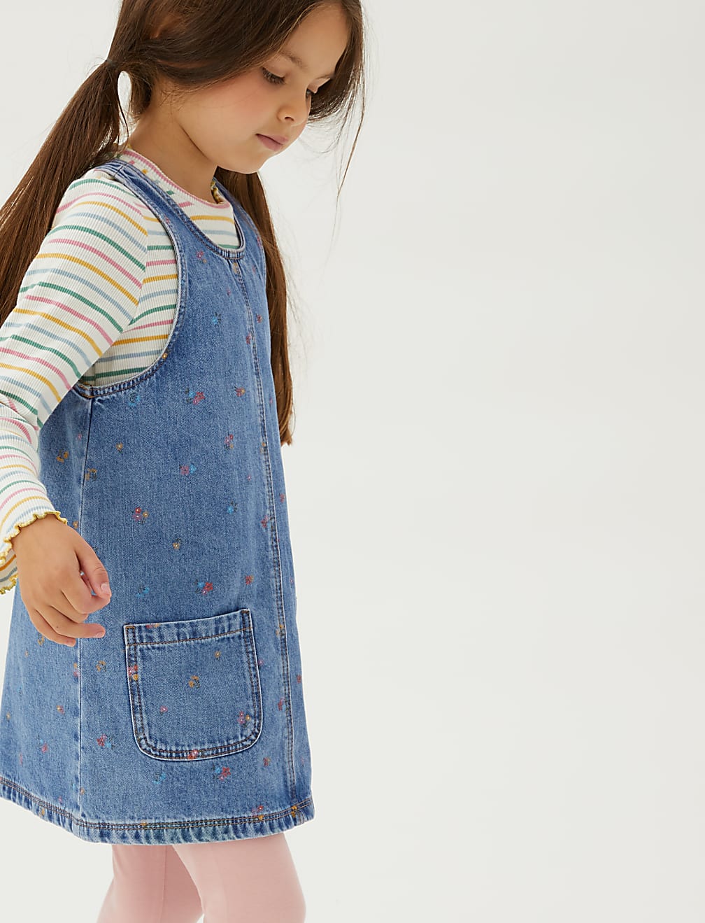 2pc Denim Floral Pinafore Outfit (2-7 Yrs)