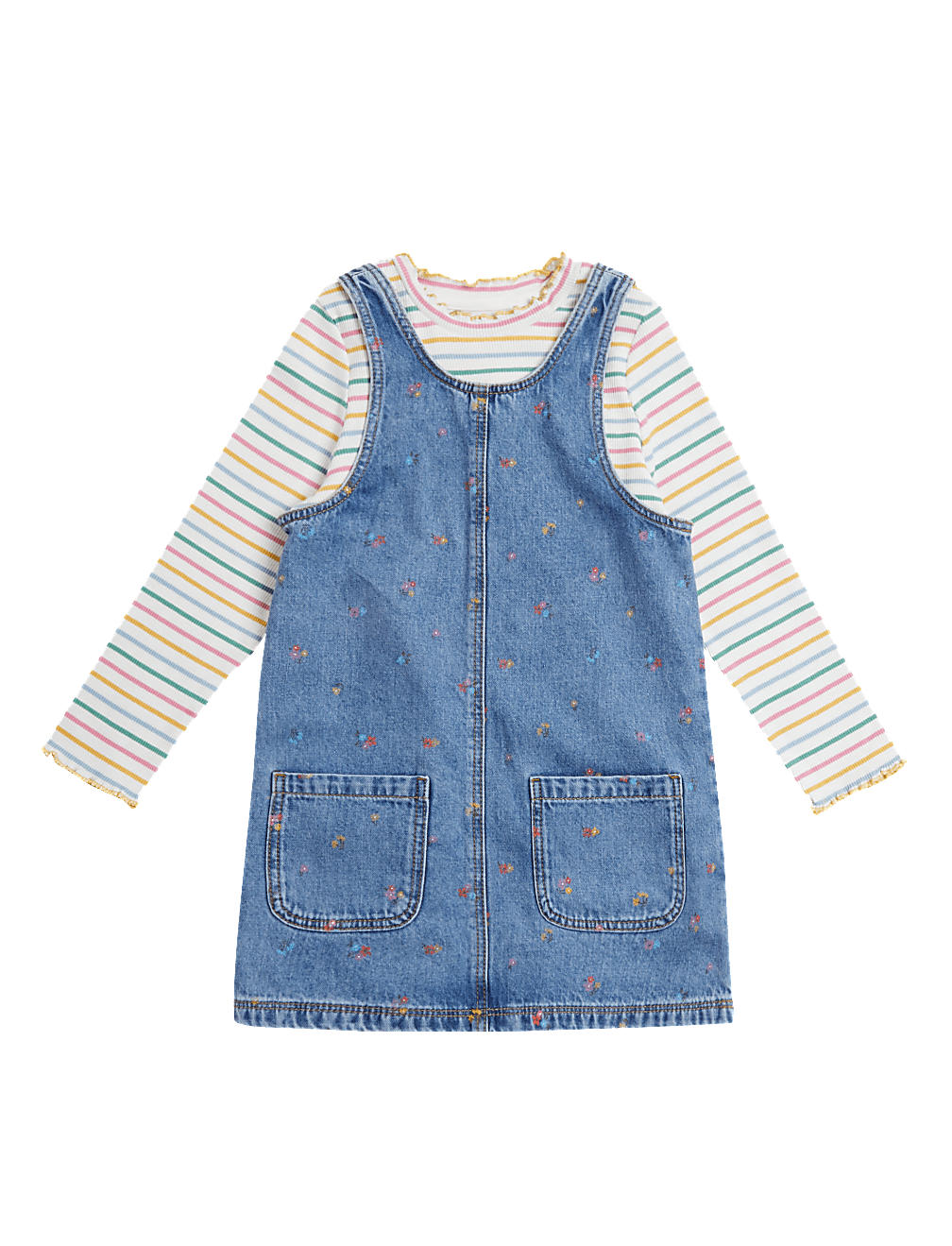 2pc Denim Floral Pinafore Outfit (2-7 Yrs)