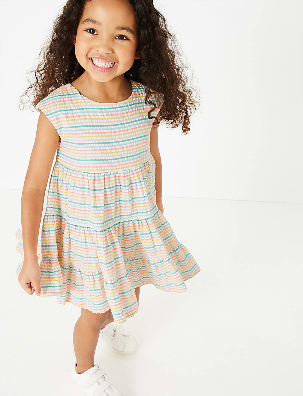 Cotton Seersucker Striped Dress (2-7 Yrs)