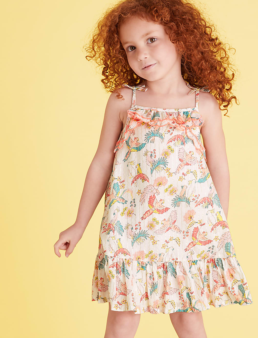 Cotton Bird Print Dress (2-7 Yrs)