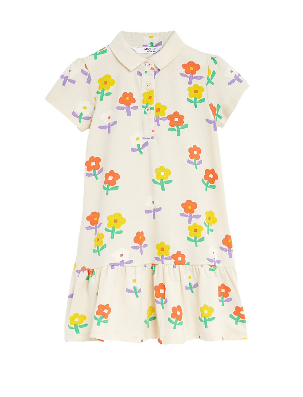 Pure Cotton Printed Polo Collar Dress