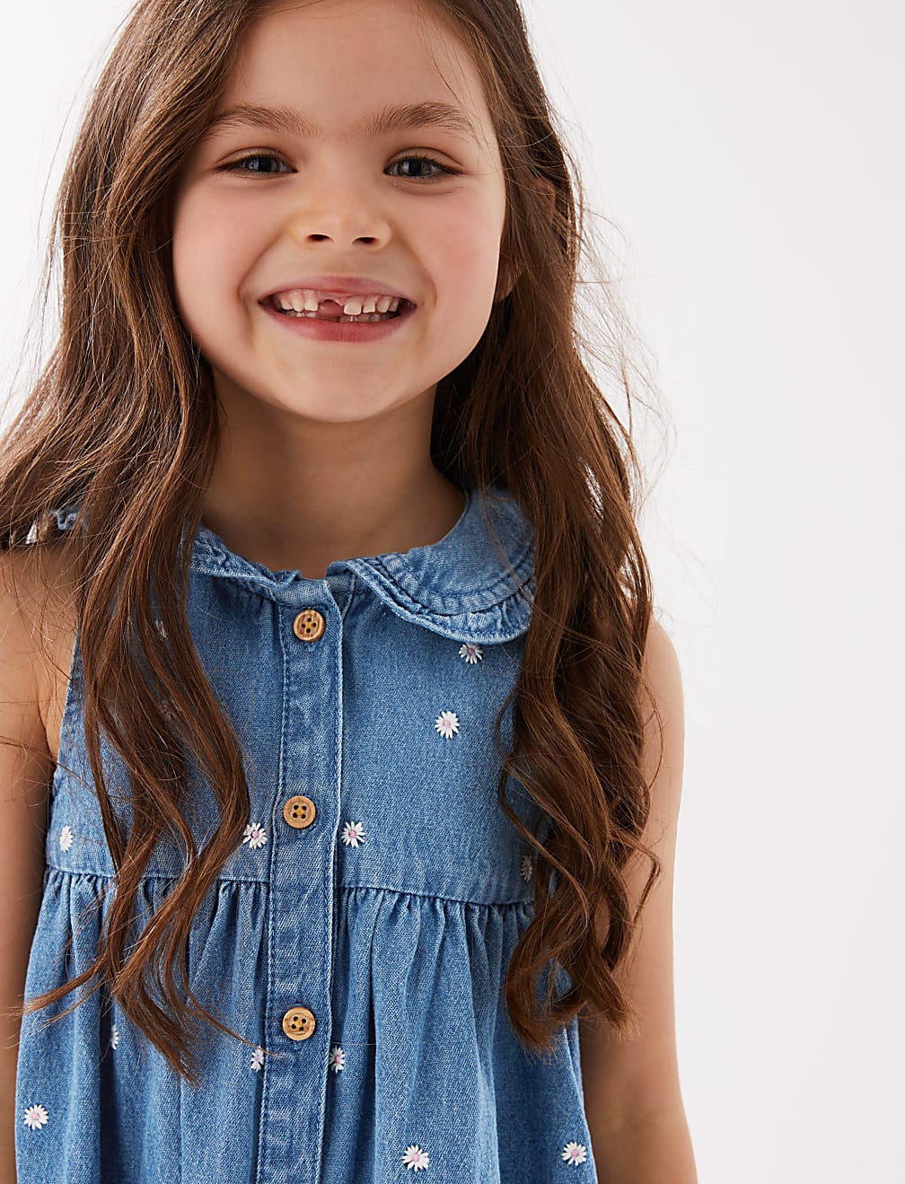 Denim Daisy Embroidered Dress (2-7 Yrs)