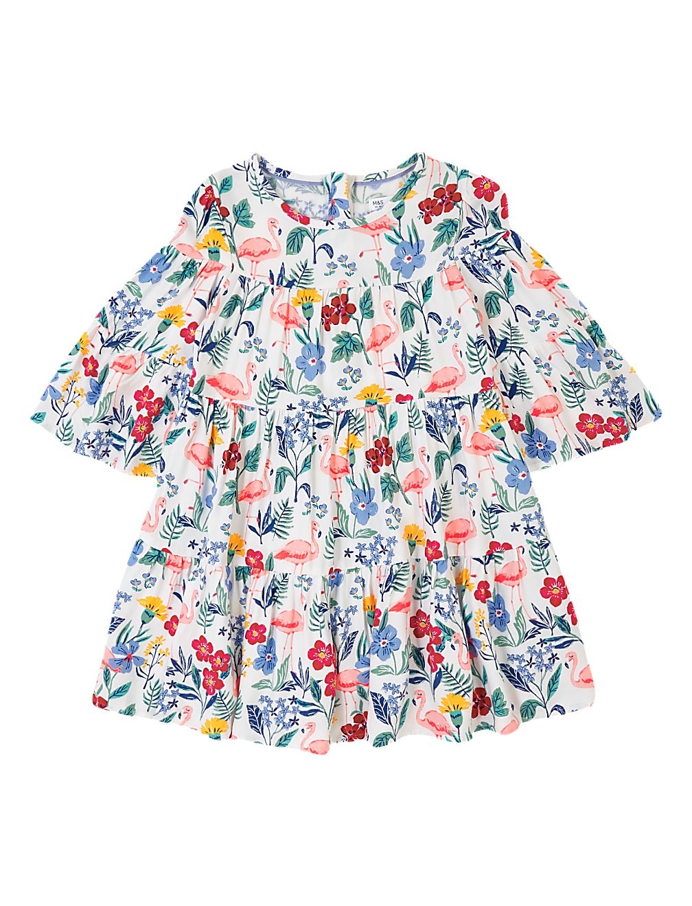 Flamingo Print Woven Tiered Dress (2-7 Yrs)