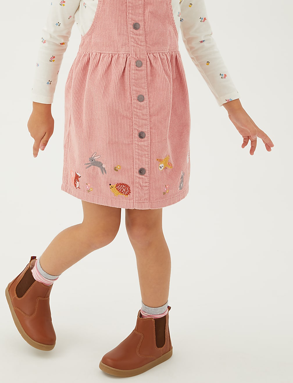 2pc Pure Cotton Embroidered Pinafore Outfit (2-7 Yrs)