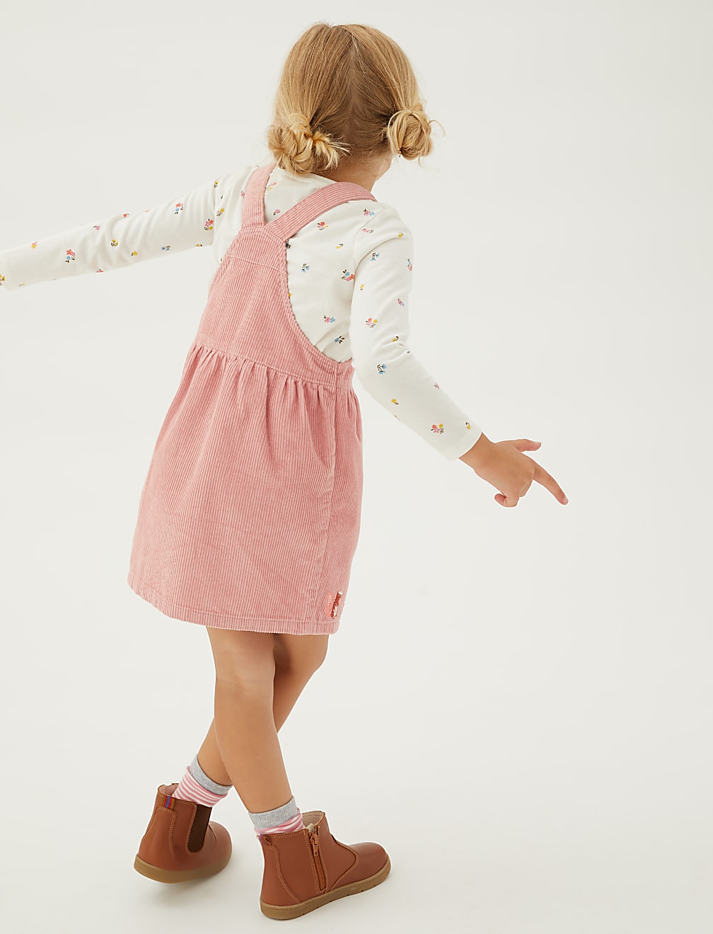 2pc Pure Cotton Embroidered Pinafore Outfit (2-7 Yrs)