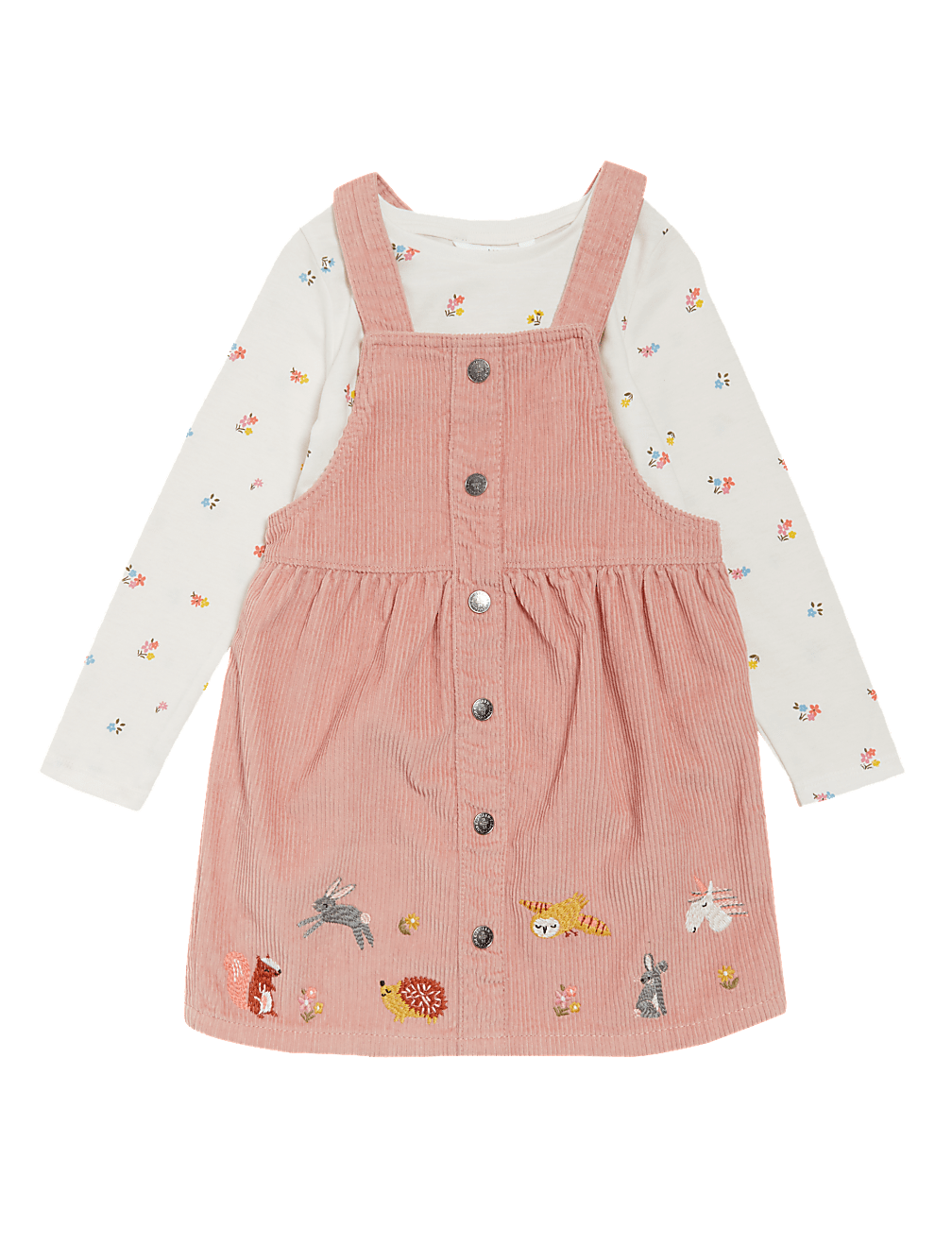 2pc Pure Cotton Embroidered Pinafore Outfit (2-7 Yrs)