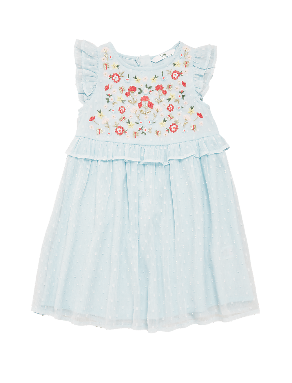 Embroidered Floral Chiffon Dress (2-7 Yrs)