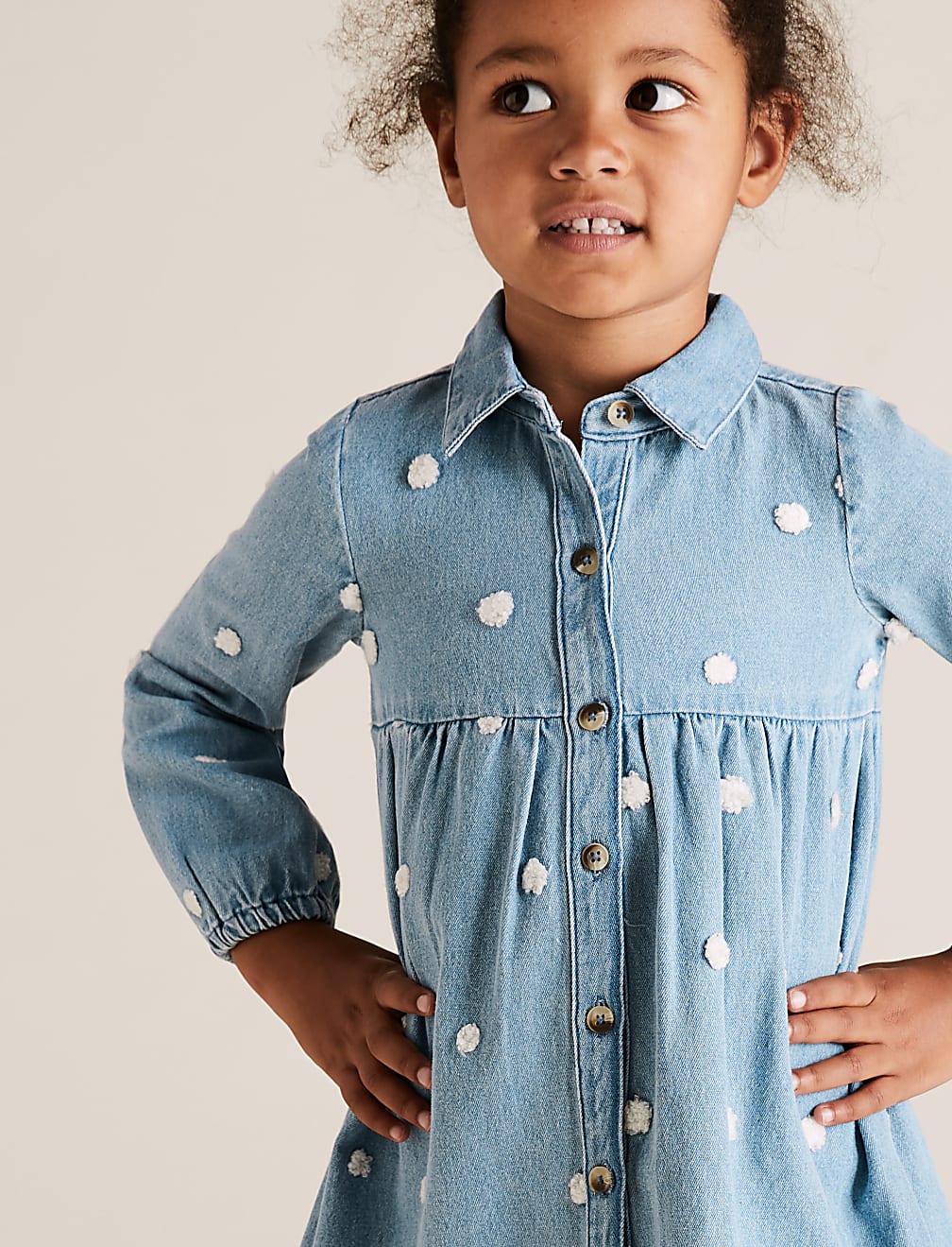 Denim Boucle Spotted Shirt Dress (2-7 Yrs)