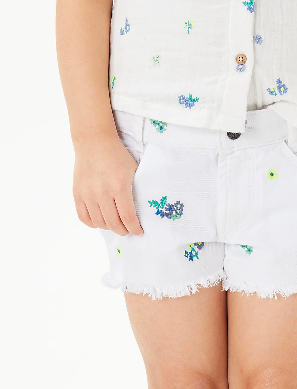 Denim Embroidered Floral Shorts (2-7 Yrs)