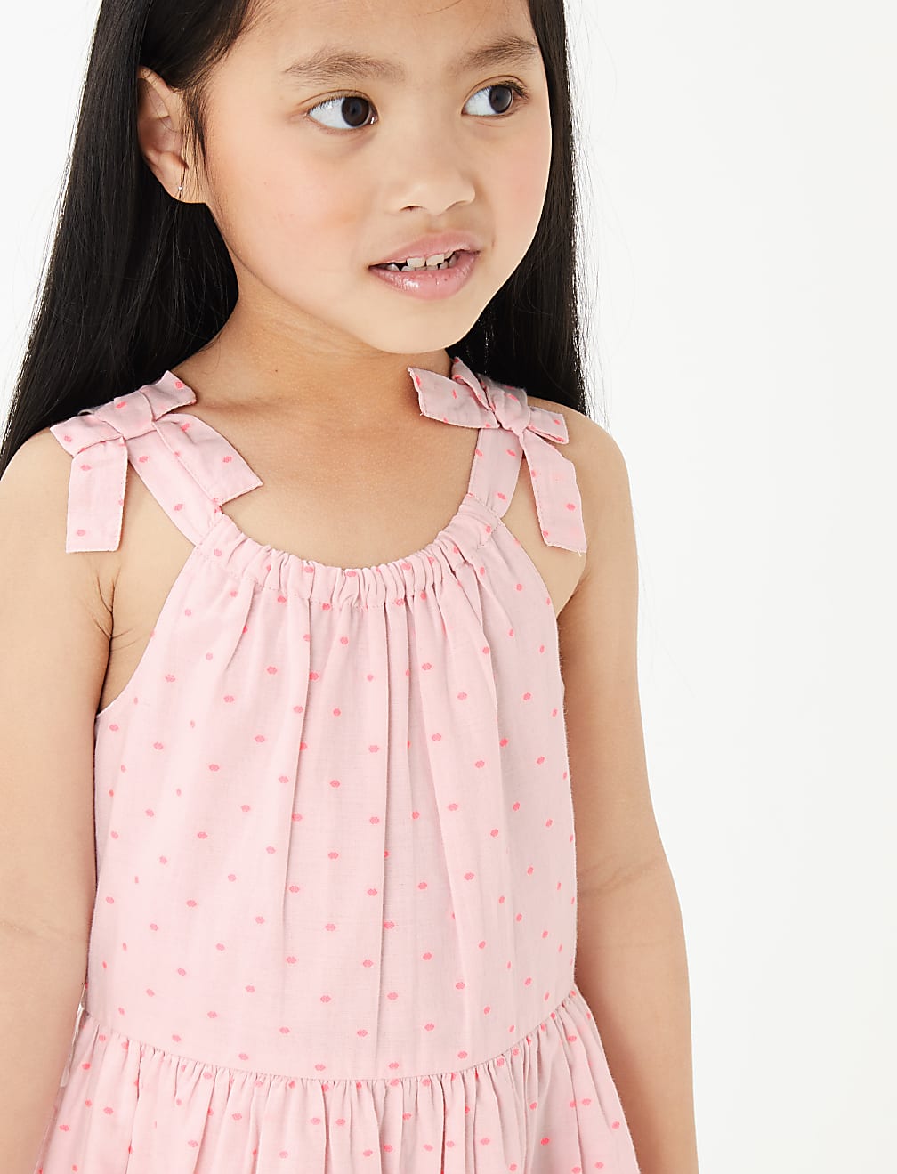 Cotton Rich Broderie Shoulder Tie Dress (2-7 Yrs)